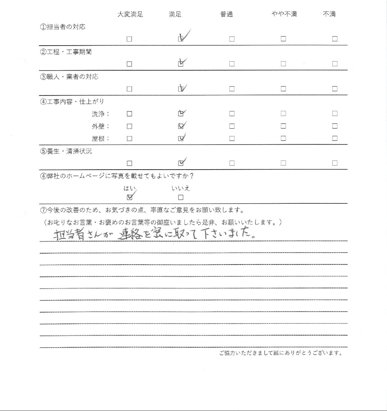 横浜市旭区の　笠木交換・サイディング部分張り替え工事　のアンケート